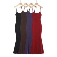 Double-layer sequined hot girl sexy elastic slim fit hip-hugging sling fishtail long skirt - Thumbnail 3