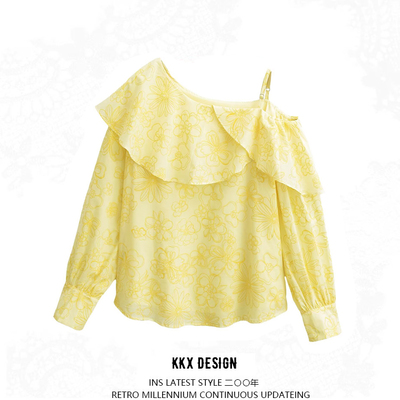 White off-the-shoulder blouse with french ruffles