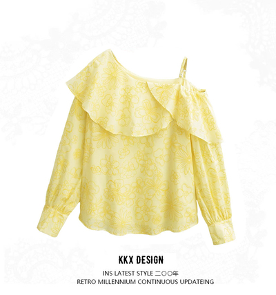 White off-the-shoulder blouse with French ruffles