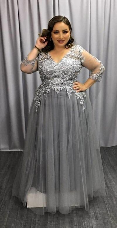 Plus Size Elegant Grey Mother of Bride/ Groom Dress Simple Lace Evening Formal Gowns Prom Dress