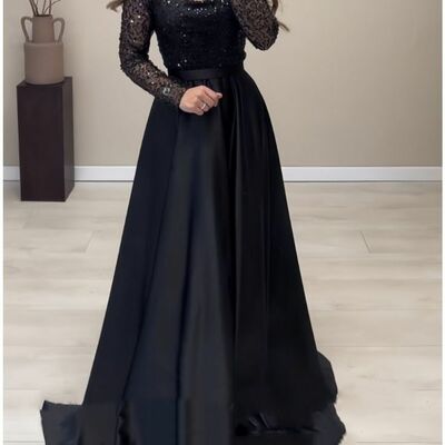 Black mother of bride/ groom dress simple sequins lace evening formal gowns prom dress