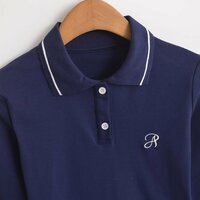 Retro preppy style lapel long-sleeved T-shirt top - Thumbnail 2