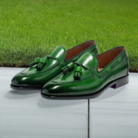 Men's Green Leather Dress Shoes Slip on Tassel Loafers, Moccasins Shoes - Thumbnail 1