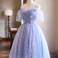 Purple Tull Sequins Knee Length Party Prom Dress - Thumbnail 2