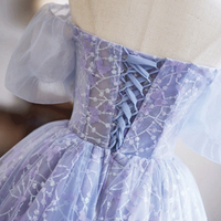 Purple Tull Sequins Knee Length Party Prom Dress - Thumbnail 3