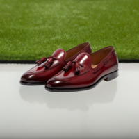 Men's Burgundy Leather Dress Shoes, Burgundy Red Slip on Tassel Loafers, Moccasins Shoes - Thumbnail 1
