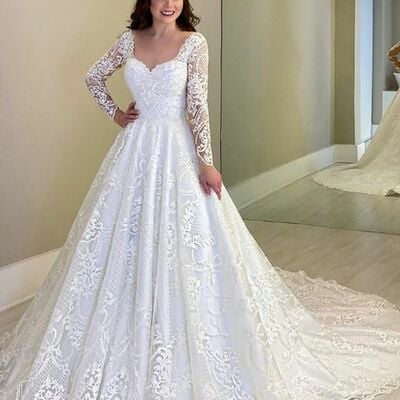 Elegant ball gown lace appliques wedding dress bridal gown