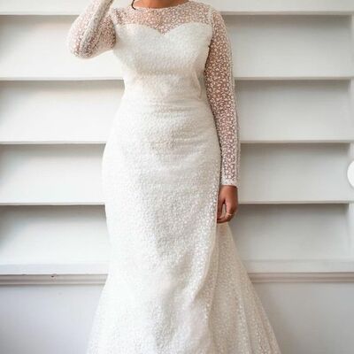 Simple sheath lace appliques wedding dress bridal gown