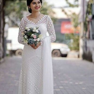 Elegant lace boho beach wedding dress bridal gown