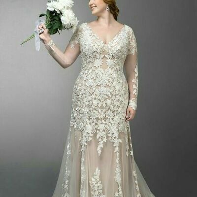 Plus size lace boho beach wedding dress bridal gown