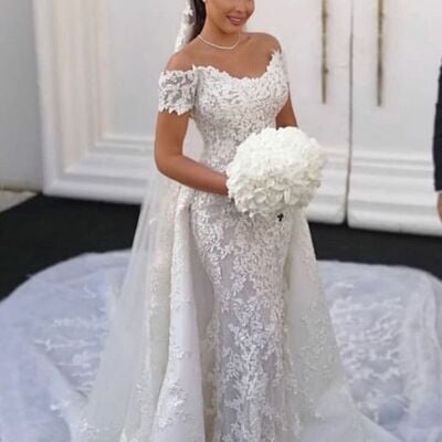 Luxury ball gown lace appliques boho beach wedding dress bridal gown