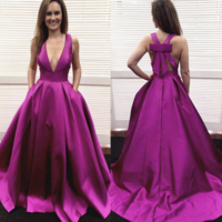 Prom Dresses Fuchsia with Pockets - Thumbnail 1