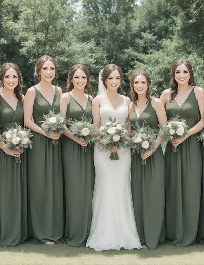Bridesmaid Dresses V Neck Long Soft Chiffon 