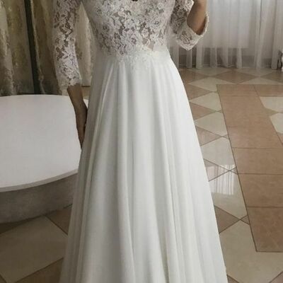 Simple lace beach boho wedding dress bridal gown
