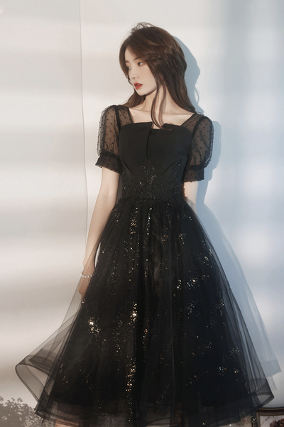 Cute tulle sequins long prom dress A line evening dress,1066