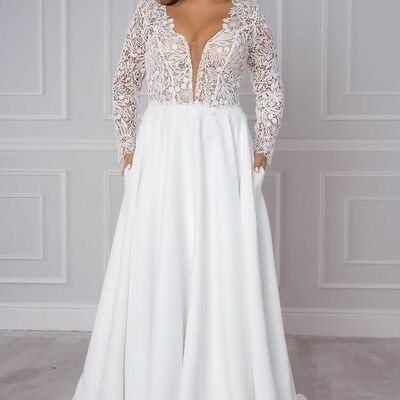 Plus size lace long sleeve boho beach wedding dress bridal gown