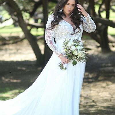 Plus size lace beach boho long sleeve wedding dress bridal gown