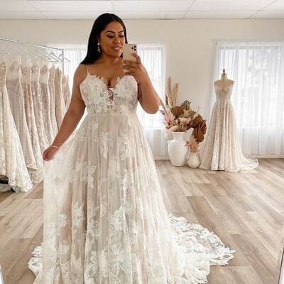 Plus size lace beach boho wedding dress bridal gown