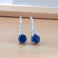 Sterling Silver Sapphire Solitaire Earrings/Sapphire Hook Earrings/Sapphire Earring/Gemstone Earrings/Blue Sapphire Earrings/Sapphire Jewellery/UK - Thumbnail 2