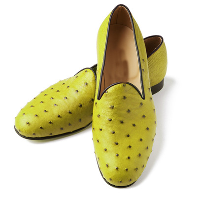 Handmade yellow ostrich leather formal loafers moccasin dress shoes loafers slips collection