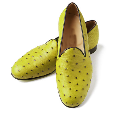 Handmade Yellow Ostrich Leather Formal Loafers Moccasin Dress Shoes Loafers Slips Collection