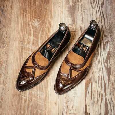 New edition handmade brown contrast wingtip moccasin dress shoes