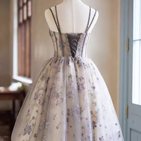 Lovely Tulle Sequins Short Prom Dress, A-Line Spaghetti Strap Evening Party Dress - Thumbnail 1