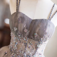 Lovely Tulle Sequins Short Prom Dress, A-Line Spaghetti Strap Evening Party Dress - Thumbnail 2