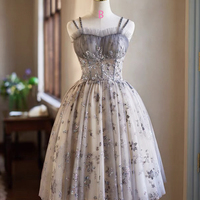Lovely Tulle Sequins Short Prom Dress, A-Line Spaghetti Strap Evening Party Dress - Thumbnail 4