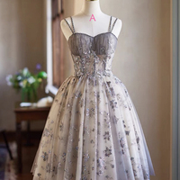 Lovely Tulle Sequins Short Prom Dress, A-Line Spaghetti Strap Evening Party Dress - Thumbnail 6