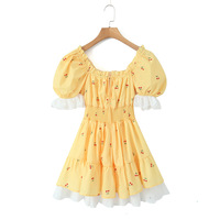 Princess Dress Cute Lace Trim Puff Sleeve Mini Dress - Thumbnail 2