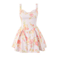 Floral Print Suspender Tutu French Square Neck Sexy Slim Fit Mini Dress - Thumbnail 2