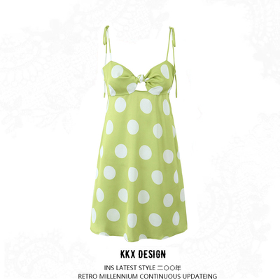 Large polka dot print suspender dress european and american style sexy backless slim mini dress