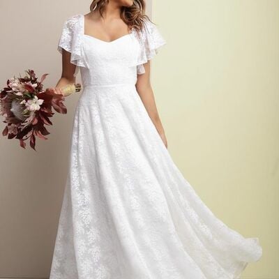 Simple ball gown lace beach boho wedding dress bridal gown - Thumbnail 3