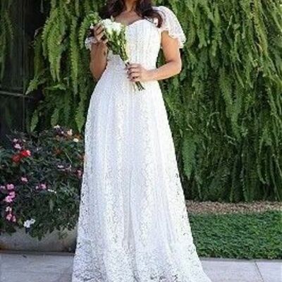 Simple a line lace beach boho wedding dress bridal gown
