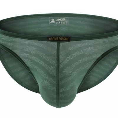 2pk brave person mesh gauze men's sexy underwear low-rise quick-dry sheer pouch briefs underpants green br1124