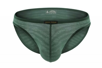 2PK Brave Person mesh gauze Men's sexy underwear low-rise quick-dry sheer pouch briefs underpants Green BR1124