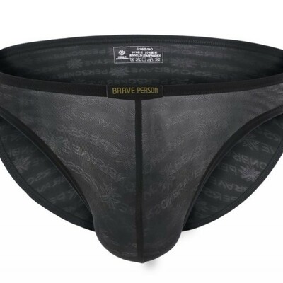2pk brave person mesh gauze men's sexy underwear low-rise quick-dry sheer pouch briefs underpants black br1124