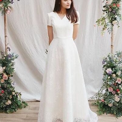 Simple lace beach boho wedding dress bridal gown