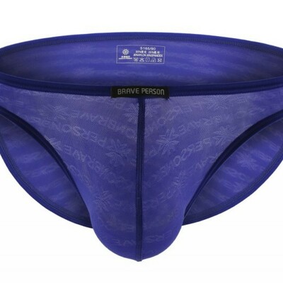 2pk brave person mesh gauze men's sexy underwear low-rise quick-dry sheer pouch briefs underpants blue br1124