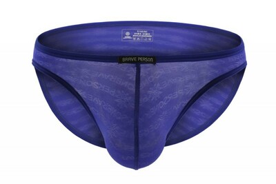 2PK Brave Person mesh gauze Men's sexy underwear low-rise quick-dry sheer pouch briefs underpants Blue BR1124