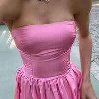 Strapless Classy Pink Satin Long Split Prom Dresses - Thumbnail 1