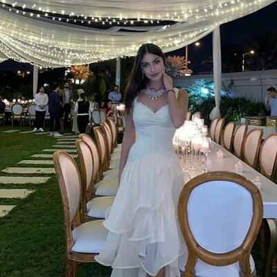 Charming modest a-line long v neck evening dress formal gowns