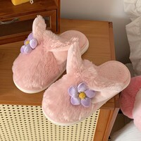 Pink Fox Plush Slippers With Ears - Thumbnail 4