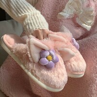 Pink Fox Plush Slippers With Ears - Thumbnail 3