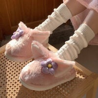 Pink Fox Plush Slippers With Ears - Thumbnail 6