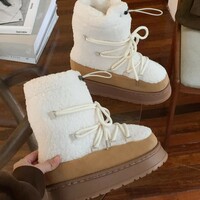 Retro Lace Up Platform Fleece Boots - Thumbnail 2