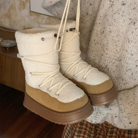 Retro Lace Up Platform Fleece Boots - Thumbnail 5