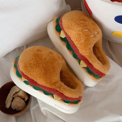 Free shipping hamburger plush slippers