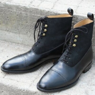 Black leather boots for men wingtips brogue boots, black dress boots